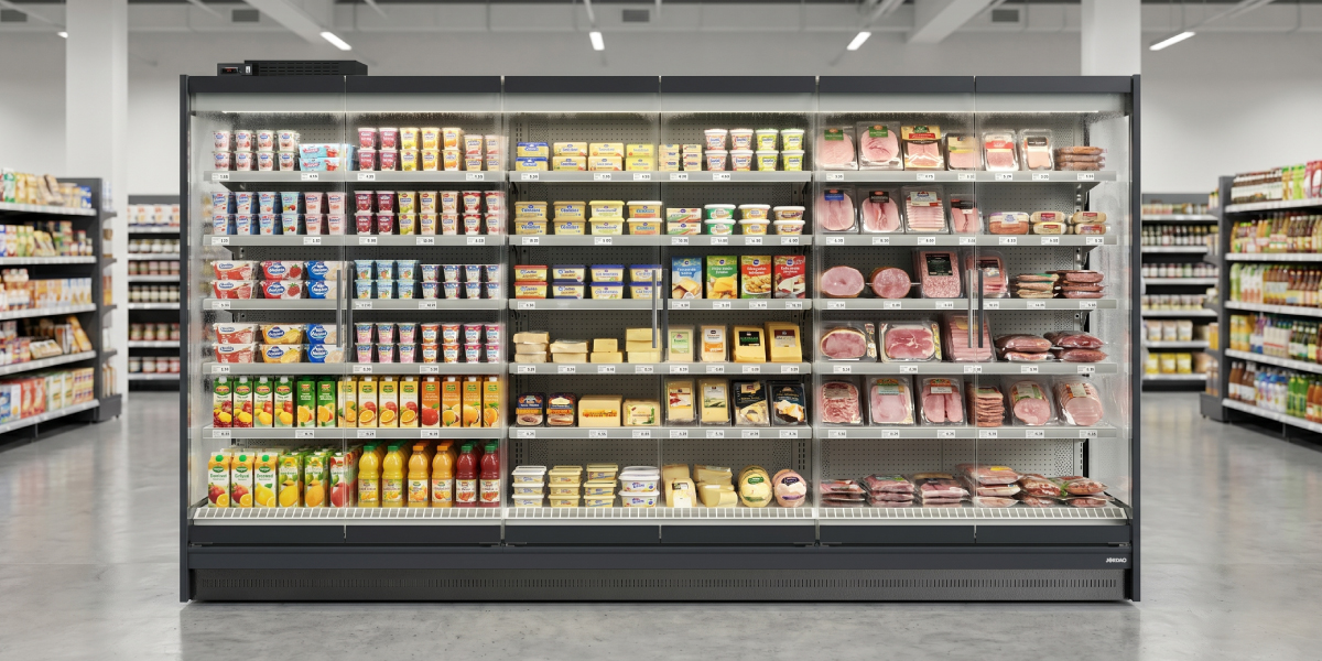 L&iacute;nea continua de murales refrigerados FUTURO 2 en supermercado